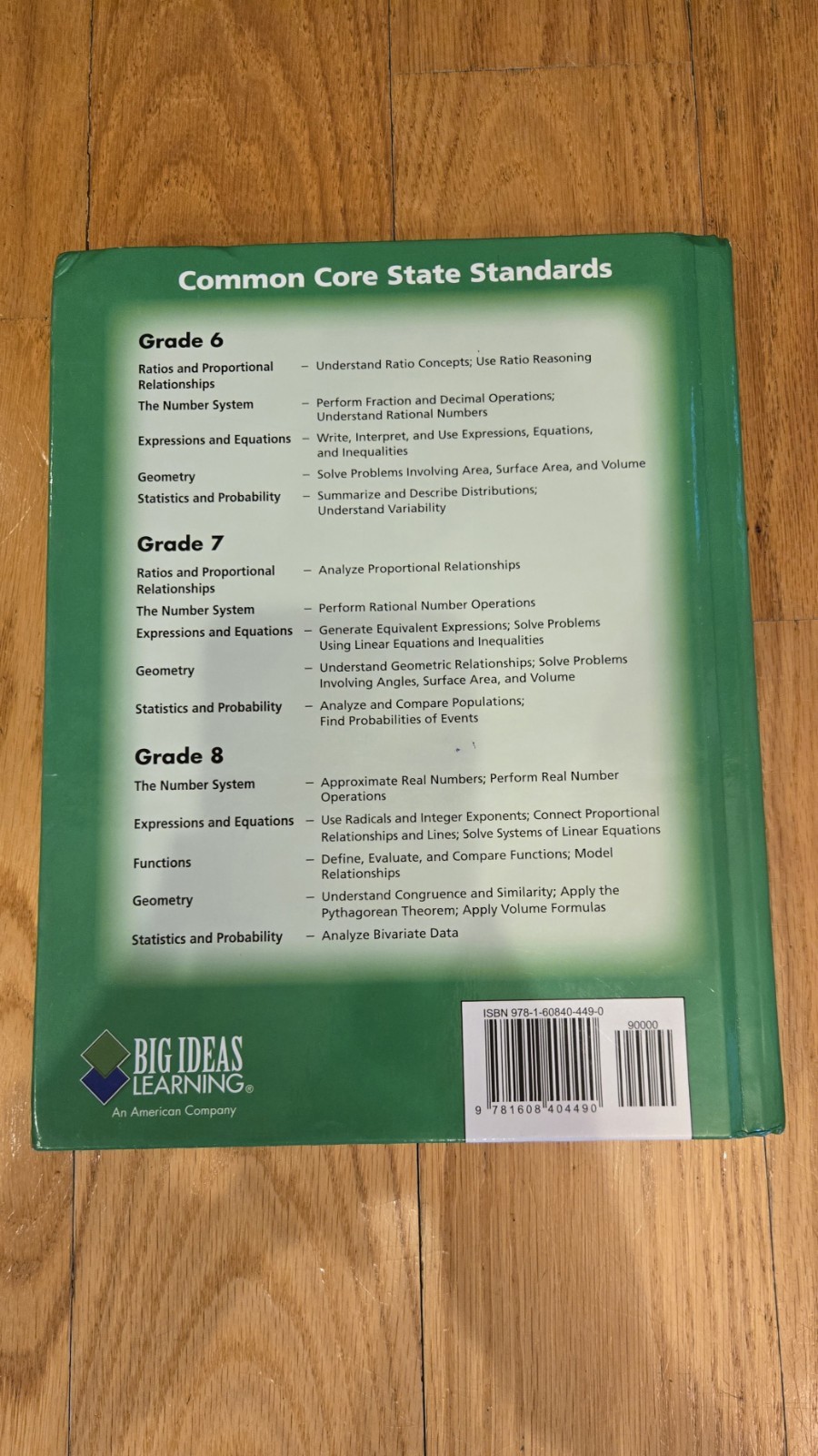 BIG IDEAS MATH: Common Core Curriculum Student Green 2014 by Larson, Boswell